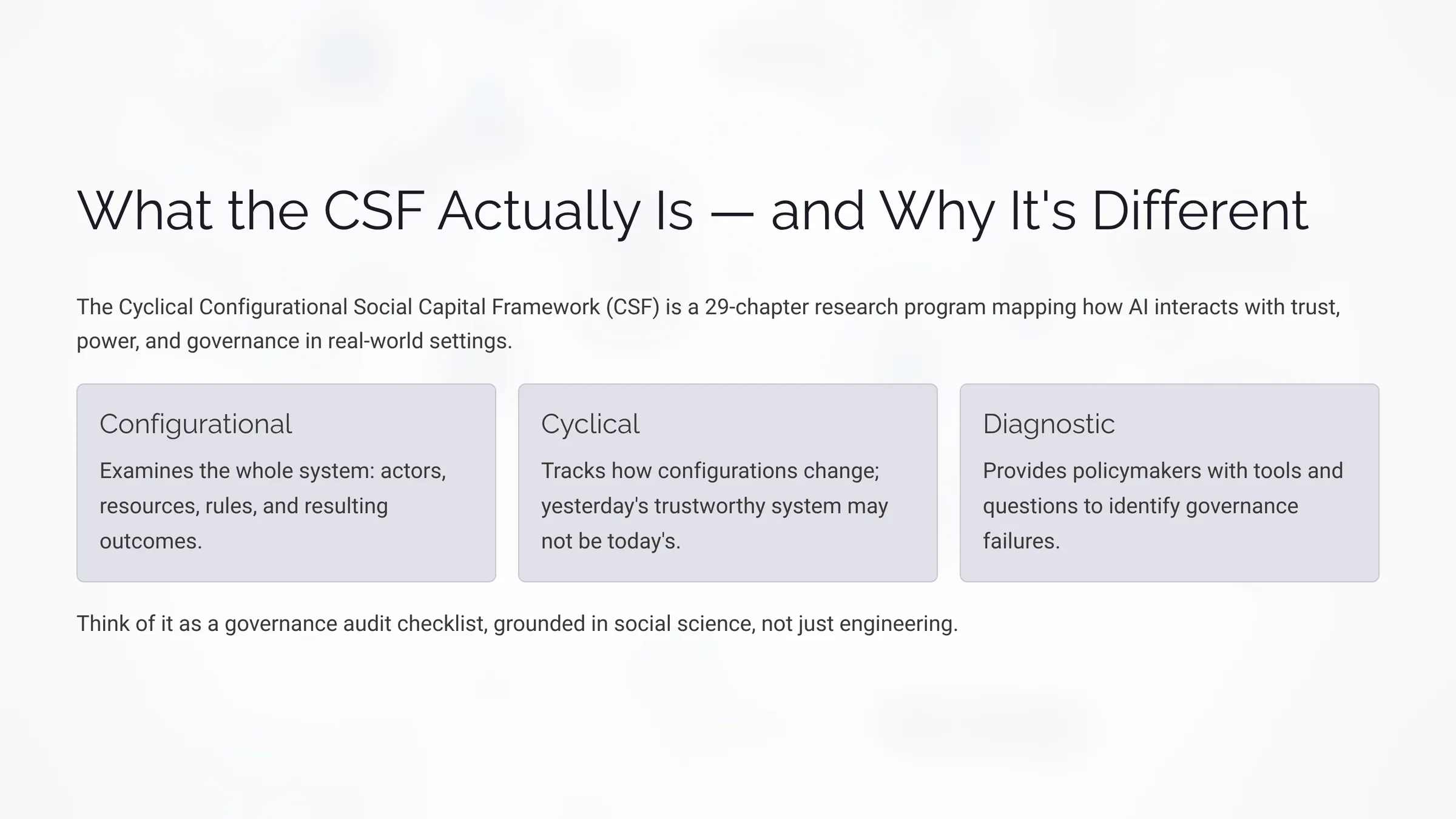 What the CSF Actually Is, and Why It's Different
