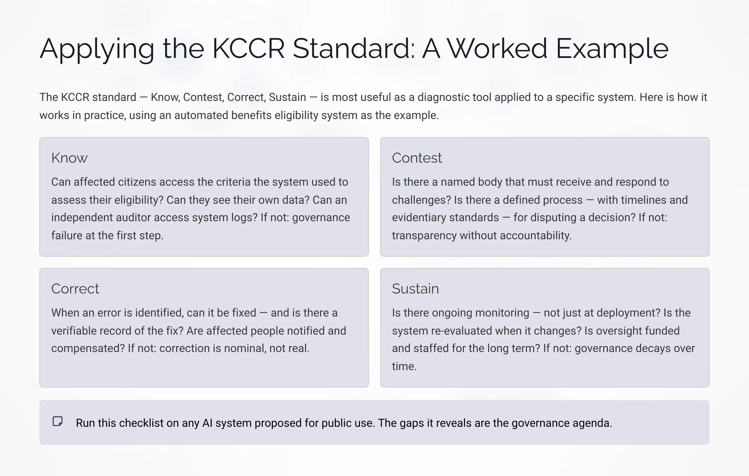 Applying the KCCR Standard: A Worked Example
